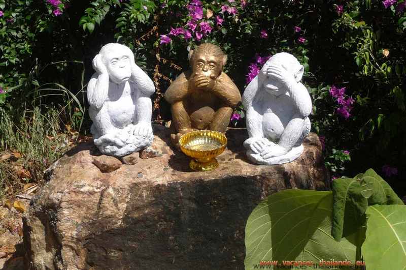 photo 21 English 3 wise monkeys, see no, speak no, hear no, in a temple  2 customers